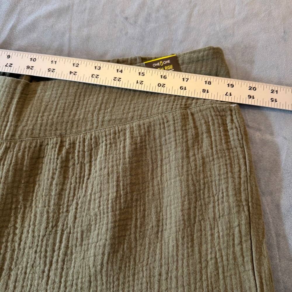 One5One Womens Wide Leg Pants XL Olive Green Cotton Gauze Crinkle Coastal Boho - Picture 6 of 8